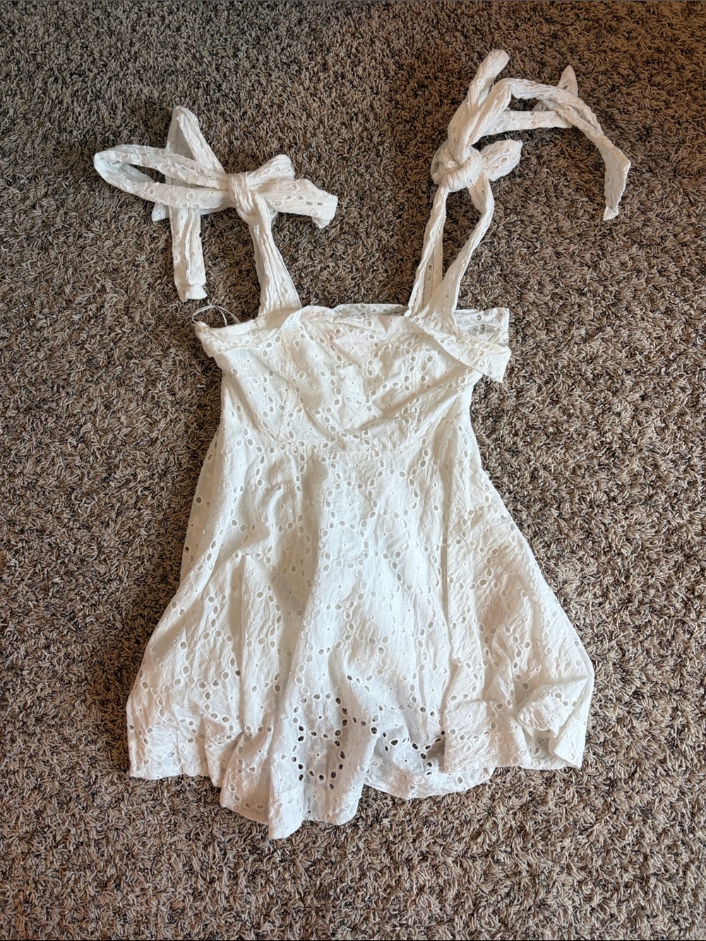 Sassy Shortcake White Eyelet Tie-Strap Mini Dress